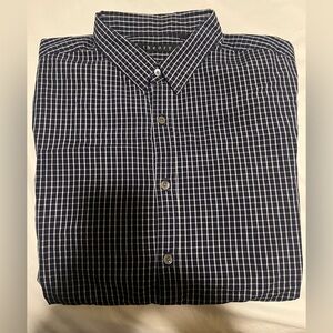 Theory Men's Dark Blue Checkered Button Down Shirt